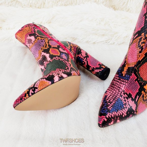 Hot Pink Multi 4" Chunky High Heel Ankle Boots - Picture 7 of 11
